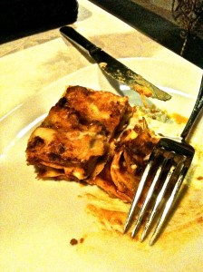 Lasagna with cinghiale, mascarpone and ricotta cheeses served at Café Noir in Castiglione del Lago, Umbria, Italy.